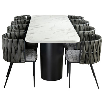 Balmain Marble Top Dining Set for 8, Gray Chairs