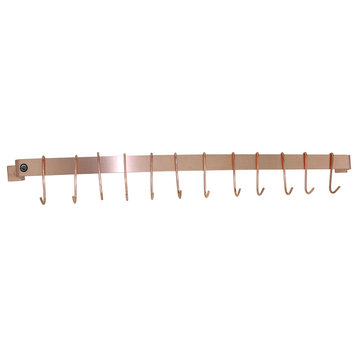 Handcrafted 36" Easy Mount Wall Rack w 6 Hooks, Brushed Copper
