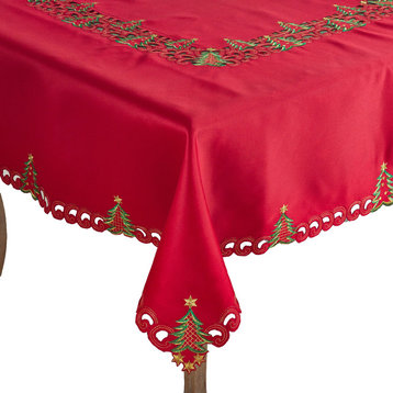 Pandora Collection Holiday Christmas Tree Tablecloth, Red, 67"x67"
