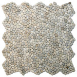 CNK Tile - Mini Java Tan Pebble Tile - Each pebble is carefully selected and hand-sorted according to color, size and shape in order to ensure the highest quality pebble tile available. The stones are attached to a sturdy mesh backing using non-toxic, environmentally safe glue. Because of the unique pattern in which our tile is created they fit together seamlessly when installed so you can't tell where one tile ends and the next begins!