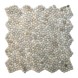 CNK Tile - Mini Java Tan Pebble Tile, 12x12 mesh, non-toxic glue, for shower - Mosaic Tile