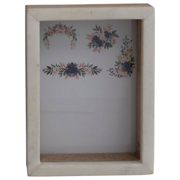 Marble and Wood Shadow Box Photo Frame, White and Natural