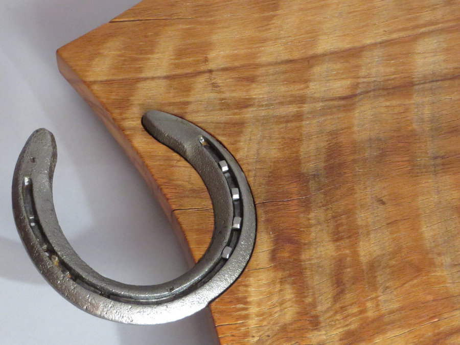 Tray #18012-DETAIL Reclaimed Beech, Circular Saw marks, Horse Shoe Handles