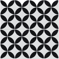 8"x8" Circulos B Black and White Morning, Handcrafted Cement Tiles, Set of 16