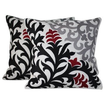 Heliconia Shadow Cotton Cushion Covers, Set of 2