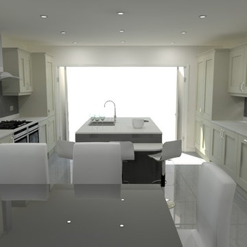 Grey Charcoal Shaker with White Quartz Worktops and Island