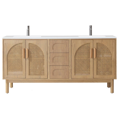 Nara Mid-Century Freestanding Bathroom Vanity, Pecan Oak, 72"