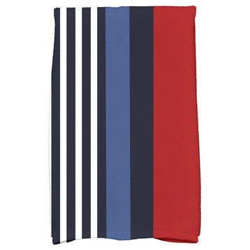 18"x30" Beach Shack, Stripe Print Kitchen Towel, Red