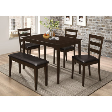 5 Piece Dining Set with Bench, Cappuccino and Dark Brown