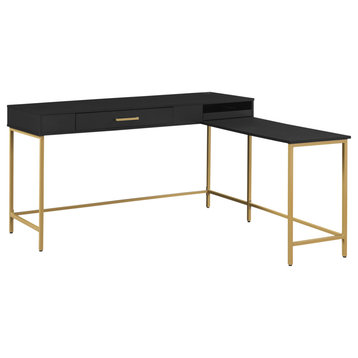 Modern Life L-Desk With Charger and Drawer, Black