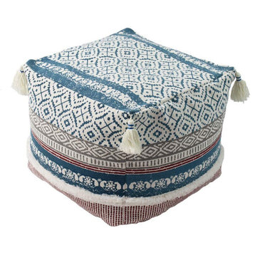 Farmhouse Casual Ottoman Pouf Cover with Big Tassels