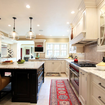 White Glazed Cabinets with Bridge Faucet