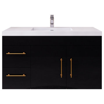 Rosa 42" Wall Mounted Vanity with Reinforced Acrylic Sink (Left Side Drawers), High Gloss Black