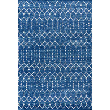 Moroccan HYPE Boho Vintage Diamond Runner Rug, Blue/White, 4 X 6