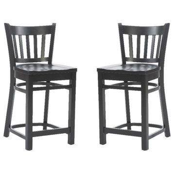 Linon Zane Solid Beechwood Set of 2 Curved Slat Back 24" Counter Stools in Black