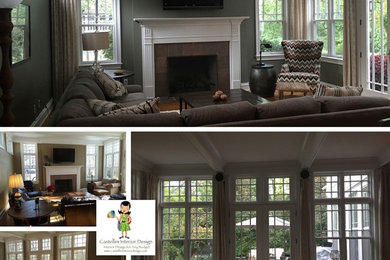 Example of a transitional family room design in Tampa