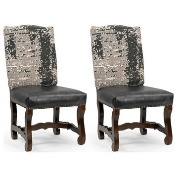 Kelcy Chenille and Leather Dining Chairs (Set of 2), Gray/Black