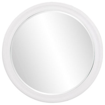 George Matte White Round Mirror, Modern, Wood, 36 inch Diameter