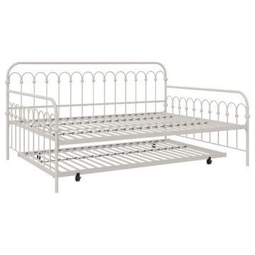 Novogratz Bright Pop Full Metal Daybed with Twin Trundle Bed in Off White