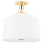 Hudson Valley Lighting - White Plains 1-Light Semi Flush Mount Aged Brass - A classic shape with luxury details, White Plains is the perfect piece for transitional interiors. The clean, crisp white linen shade blends beautifully with the sleek solid brass metalwork and natural wrapped rattan for a look that is warm yet modern. Choose from a sconce, semi-flush, pendant and linear in an Aged Brass finish.