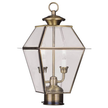 2-Light Antique Brass Outdoor Post Lantern