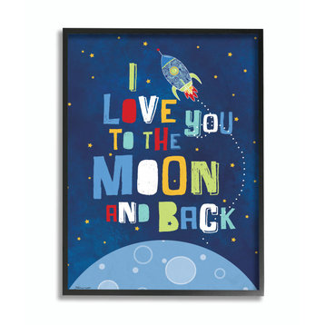 Stupell Industries I Love You Moon and Back Rocket Ship, 24"x30", Black Framed