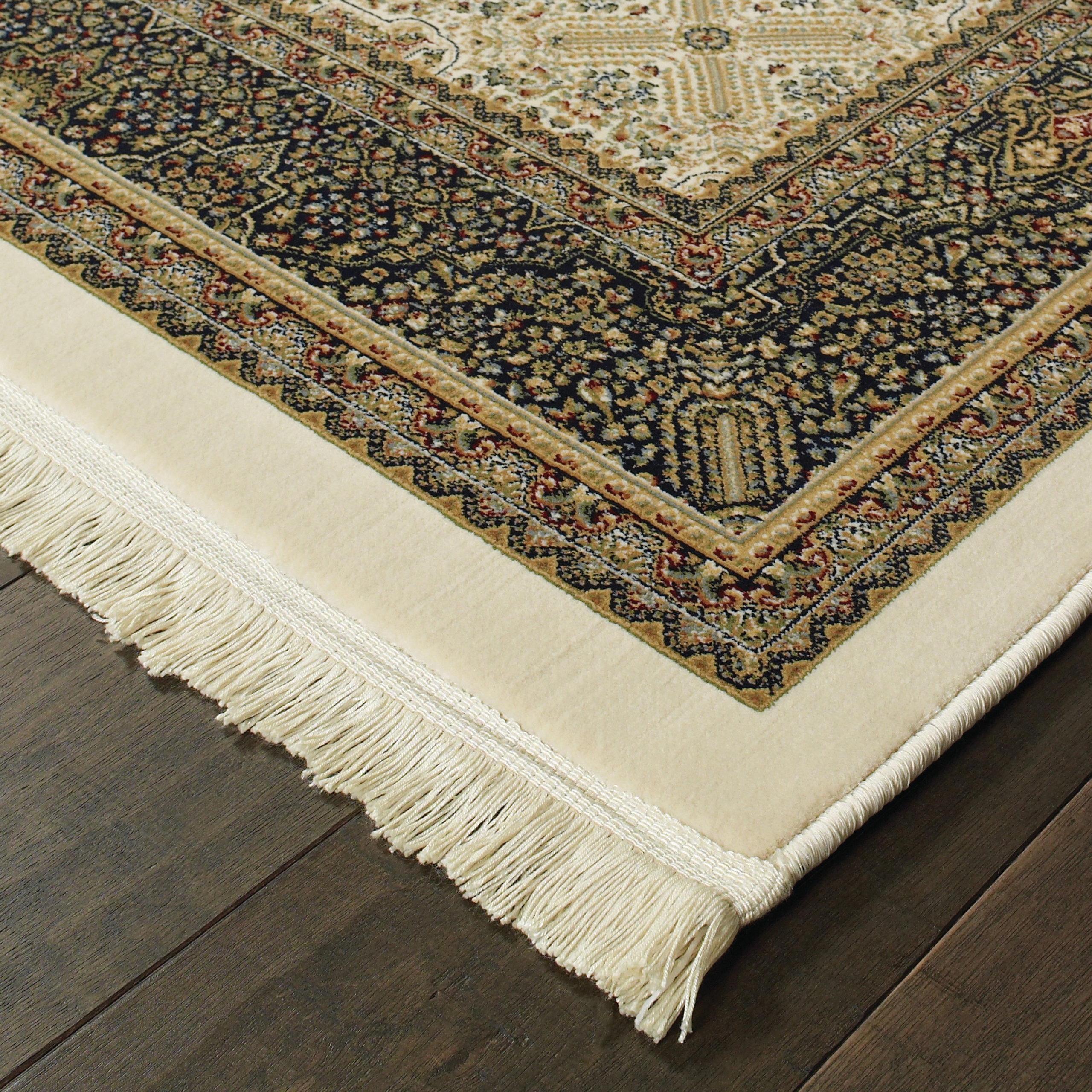 Mackenzie Traditional Ivory/ Dark Blue Fringed Area Rug, 2'3