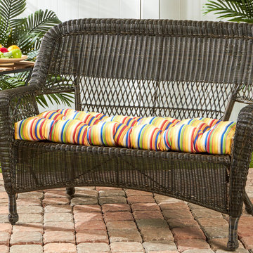 Wicker Loveseat with a Modern Stripe Pattern Cushion