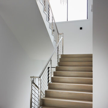 75_Modern Stairway: White Oak & Stainless Steel Balustrade, McLean VA 22101
