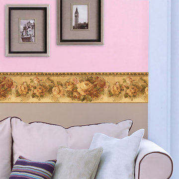 Washable Floral Wallpaper Border With Bloomed Colorful Roses Any Room 15'x7''