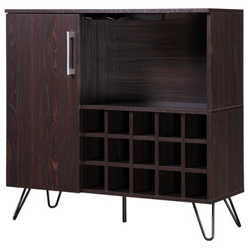 GDF Studio Lochner Mid-Century Modern 15-Bottle Wine and Bar Cabinet, Wenge