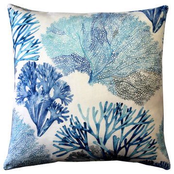 Tiger Beach Blue Coral Throw Pillow 21x21, with Polyfill Insert