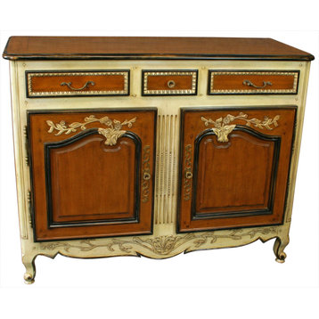 French Country Sideboard in Cherry w/Painted Ivory/Black Finish