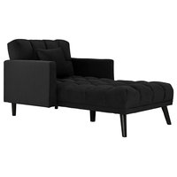 Velvet Fabric Recliner Sleeper Chaise Lounge, Single Futon Nailhead Trim, Black