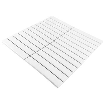 Gio White Glossy 1" X 6" Stacked Linear Porcelain Mosaic Tile, 11 Sheets