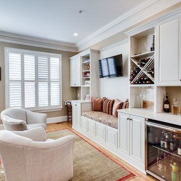 White Multi-Purpose Bar Desk Entertainment Center and Cabinet Seating Area