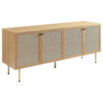 Cane Sideboard, Wood Rattan Buffet Table, BoHo Shabby Chic Credenza, Natural