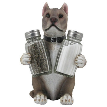 Sitting Pit Bull Dog Glass Salt and Pepper Shaker, 3-Piece Set