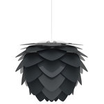 UMAGE - Aluvia Plug-In Pendant, Anthracite/White, Medium - Modern. Elegant. Striking. The VITA Aluvia is an artistic assemblage of 60 precision-cut aluminum leaves, overlapping each other on a durable polycarbonate frame. These metal leaves surround the light source, emitting glare-free, ambient light.  The underside of each leaf is painted white for increased light reflection, and the exterior is finished in one of two different colors: subtle Pearl or dramatic Anthracite. Available in two sizes, the Medium (18.9"H x 23.3"W) can be used as a pendant or hanging wall lamp, while the Mini (11.8"H x 15.7"W) is available as a pendant, table lamp, floor lamp or hanging wall lamp. Hang it over the dining table, position it in a corner, or use as a statement piece anywhere; the Aluvia makes an artistic impact in any room.