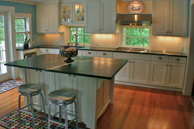Kitchen - traditional kitchen idea in Boston with shaker cabinets and beige cabinets