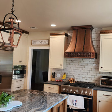 Rustic Hickory, Paint and Glaze with Copper range hood