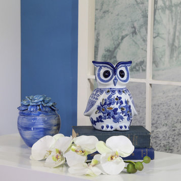 Sagebrook Home White/Blue Ceramic Owl 8"