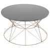 Modern Glam Coffee Table, Unique Geometric Golden Base & Thick Round Gray Top
