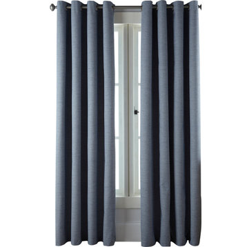 Tavria Basketweave Blackout Grommet Curtains Set of 2, Blue, 52 X 84"