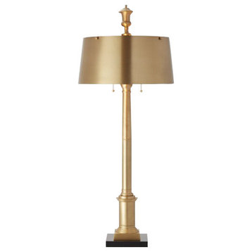 Classic Contemporary Brass Library Table Lamp | Minimalist Metal Shade Reading