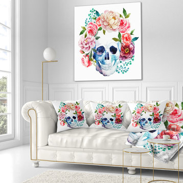 Skull Bouquet Vector Art Contemporary Throw Pillow, 16"x16"