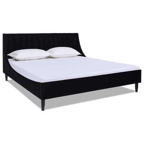 Aspen Modern Vertical Tufted Platform Bed, Anthracite Black Velvet, King