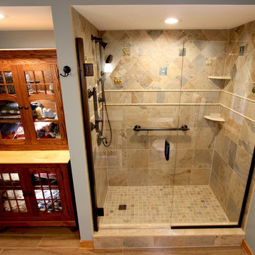 Log Cabin First Floor Bathroom with Tiled Shower ~ Hinckley, OH