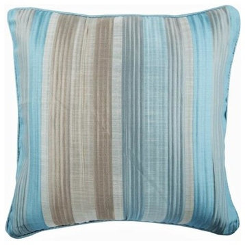 Blue Decorative Pillow Cover, Aqua Striped 18"x18" Silk, Aqua Martini