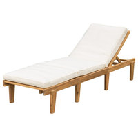 Paolo Outdoor Teak Brown Wood Chaise Lounge With Cushion